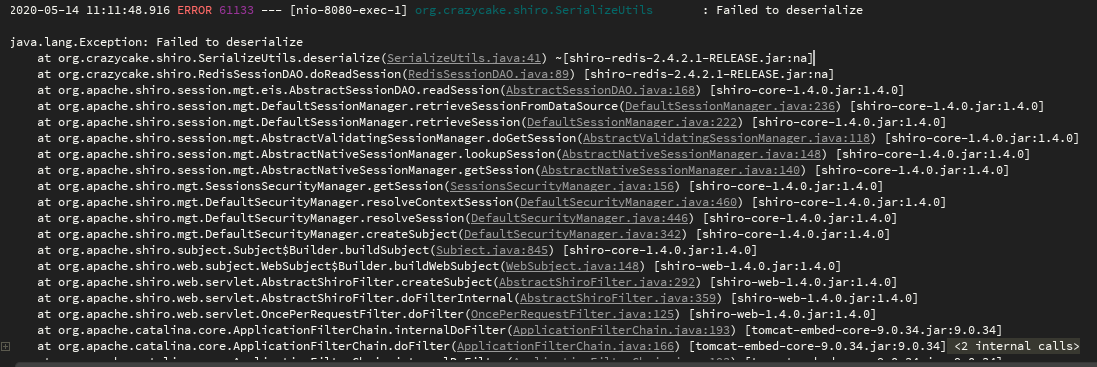 Dask Distributed Deserialization Errors Troubleshooting OutOfData Exceptions - Springboot+Shiro+Redisorg.crazycake.shiro.SerializeUtils : Failed